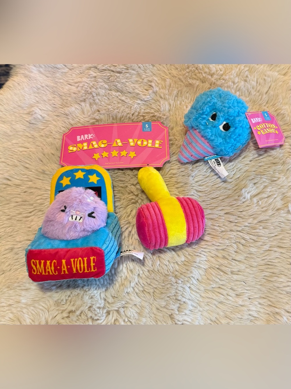 BarkBox Carnival Barker "Smac-a-Vole" 3-in-1 plush squeaky dog toy set